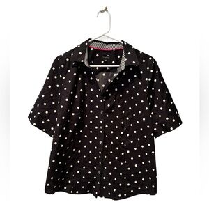 Talbots Black White Polka Dot Button Front Shirt Non Iron Size 14